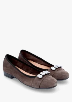 Linky Grey Suede Embellished Ballet Pumps