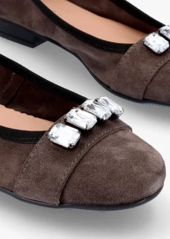 Linky Grey Suede Embellished Ballet Pumps