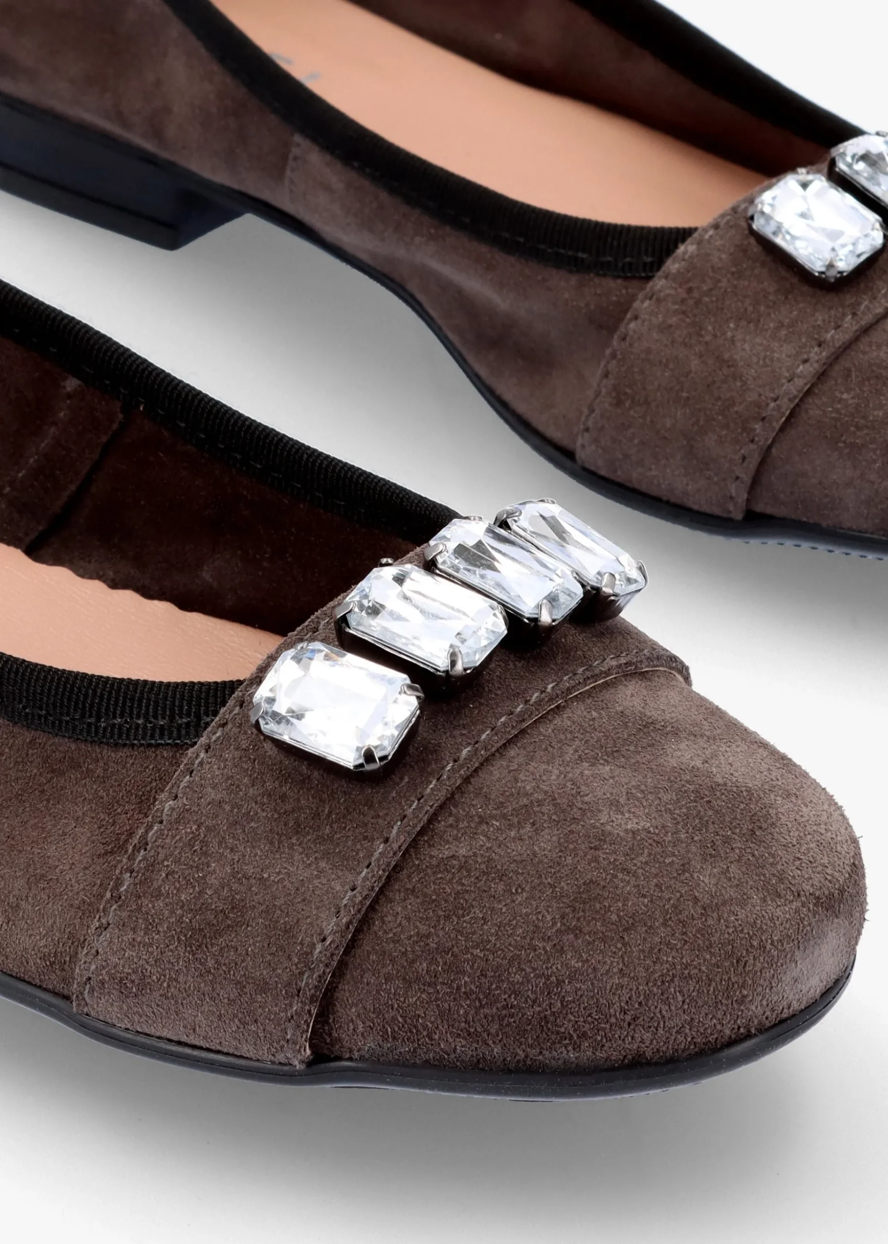 Linky Grey Suede Embellished Ballet Pumps