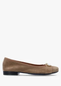 Linky Taupe Suede Embellished Ballet Pumps