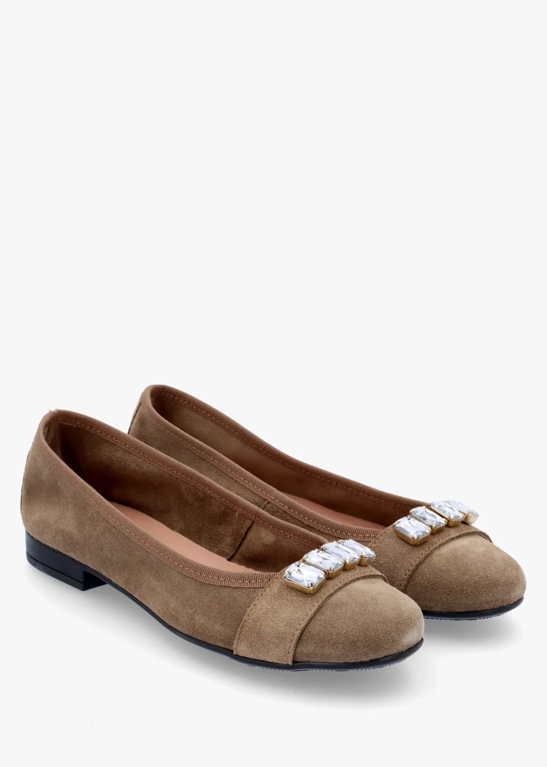 Linky Taupe Suede Embellished Ballet Pumps