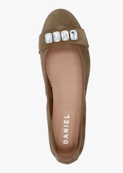 Linky Taupe Suede Embellished Ballet Pumps