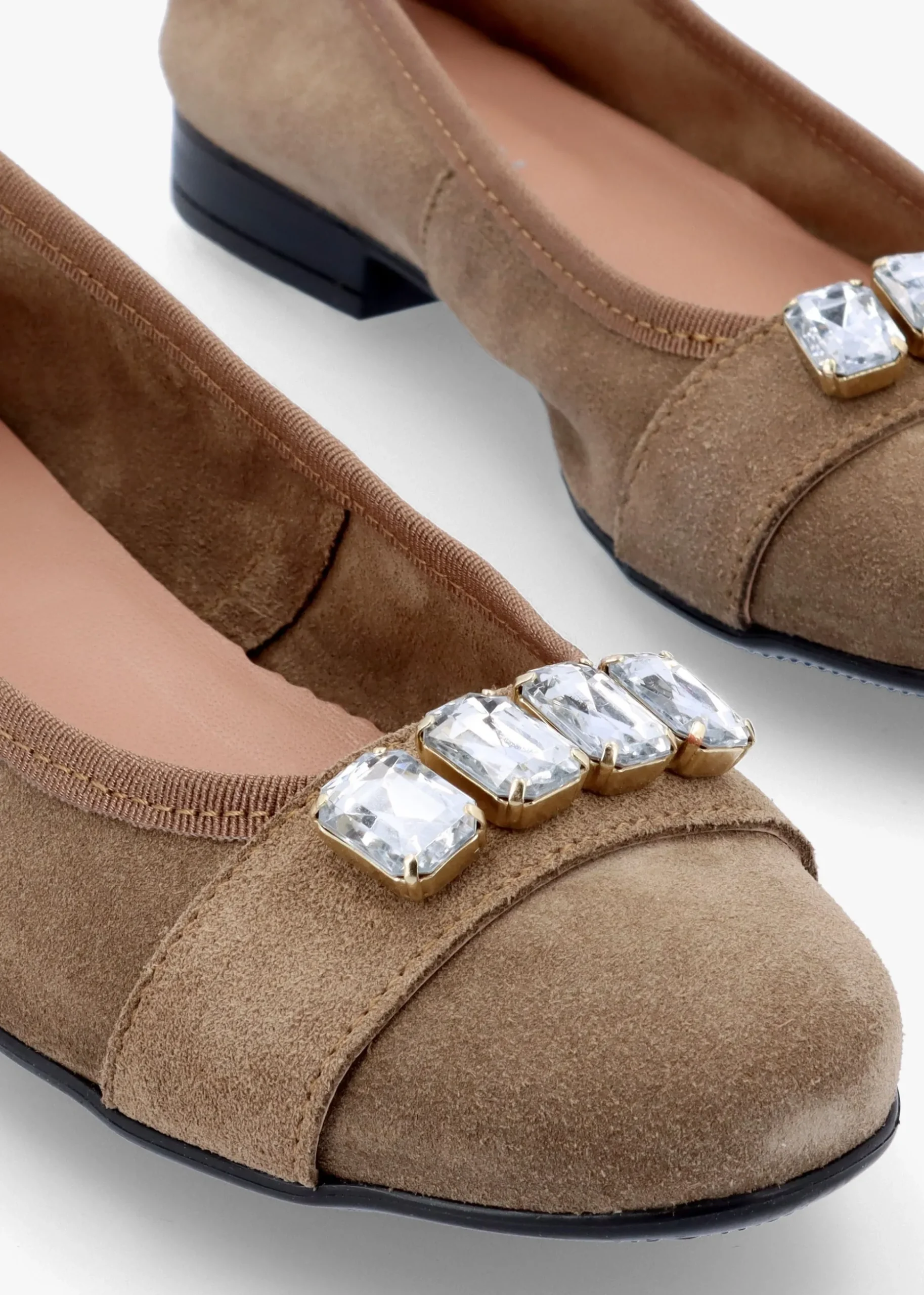 Linky Taupe Suede Embellished Ballet Pumps