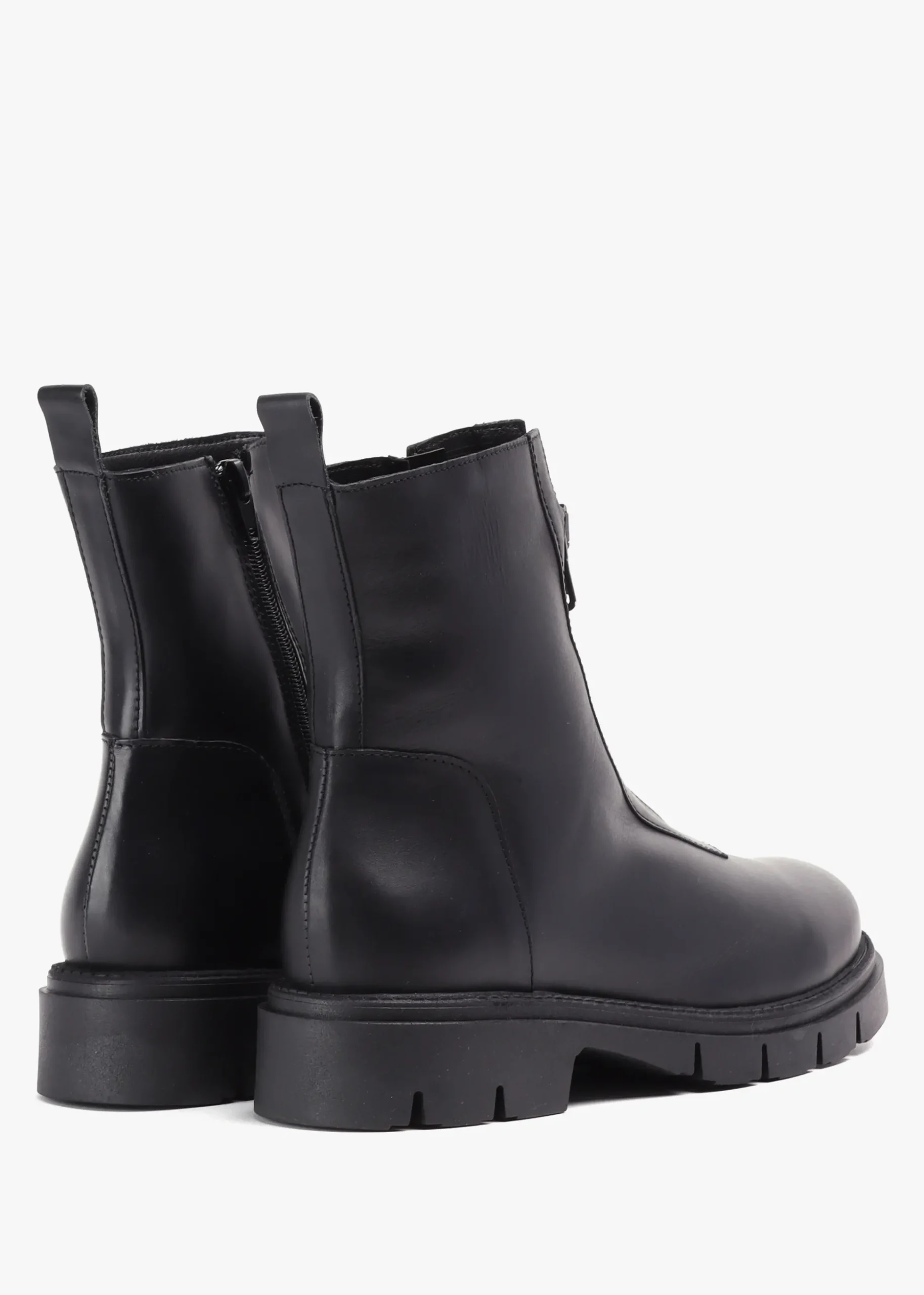 Lippy Black Leather Front Zip Ankle Boots