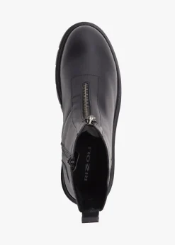 Lippy Black Leather Front Zip Ankle Boots