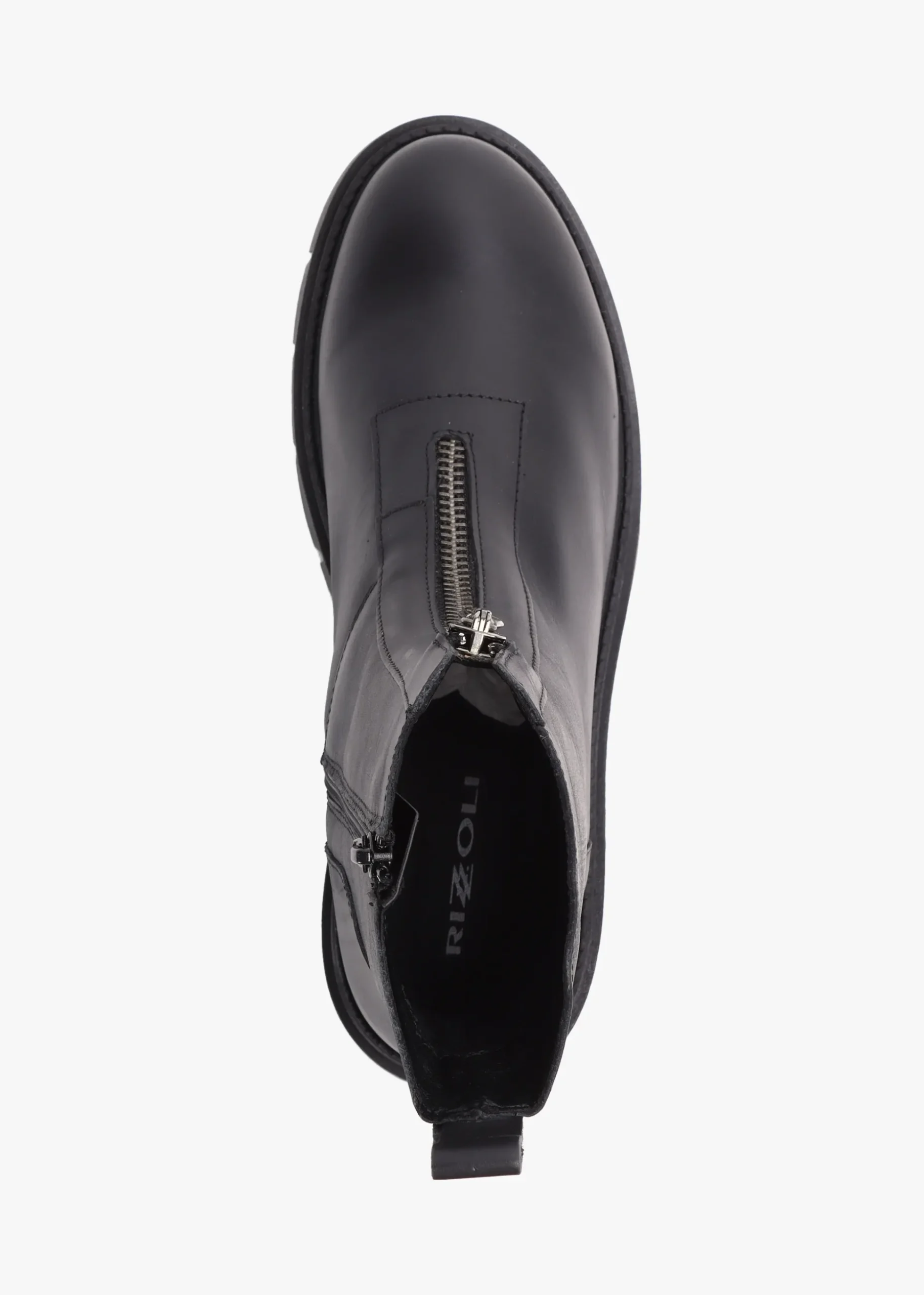 Lippy Black Leather Front Zip Ankle Boots
