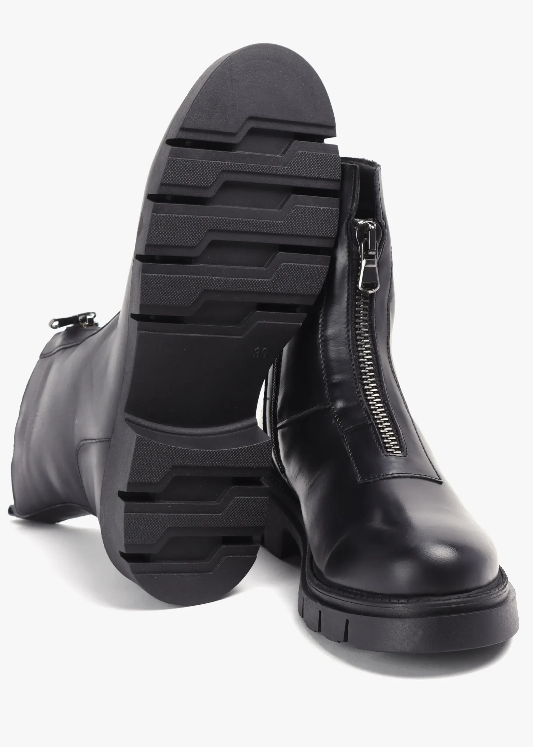 Lippy Black Leather Front Zip Ankle Boots