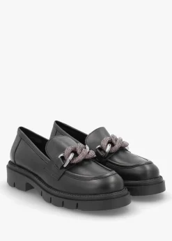 Lisbon Black Leather Link Chain Chunky Loafers