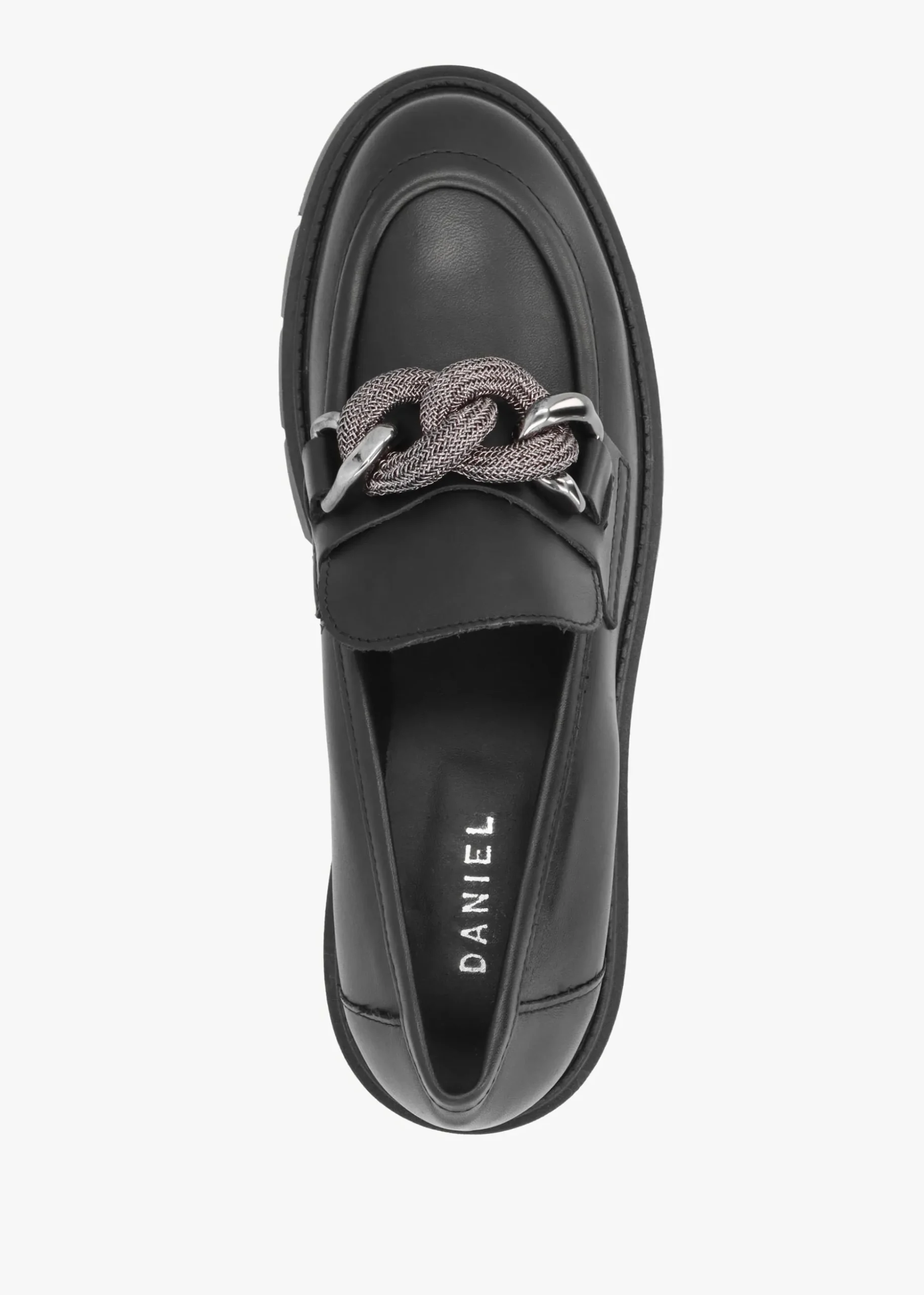 Lisbon Black Leather Link Chain Chunky Loafers