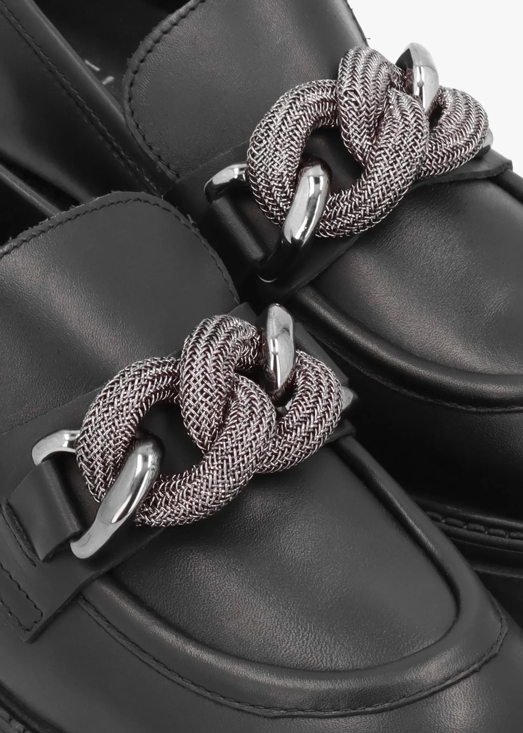Lisbon Black Leather Link Chain Chunky Loafers
