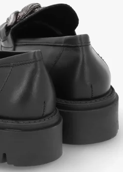 Lisbon Black Leather Link Chain Chunky Loafers