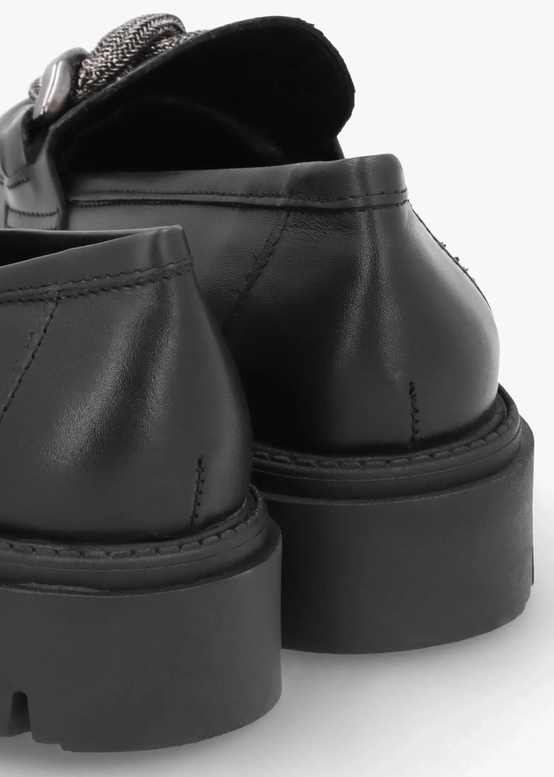 Lisbon Black Leather Link Chain Chunky Loafers