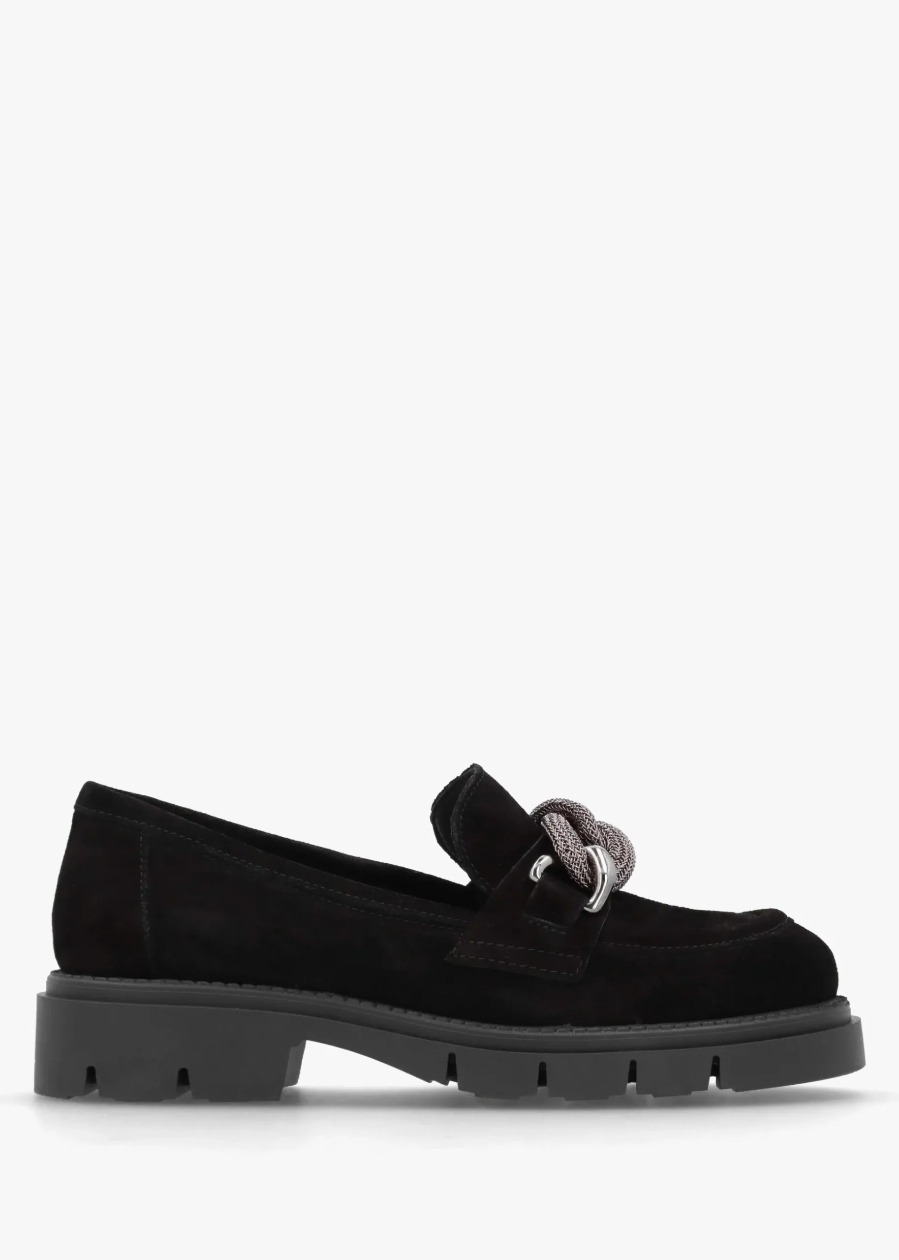 Lisbon Black Suede Link Chain Chunky Loafers