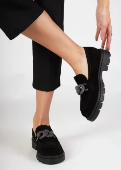 Lisbon Black Suede Link Chain Chunky Loafers