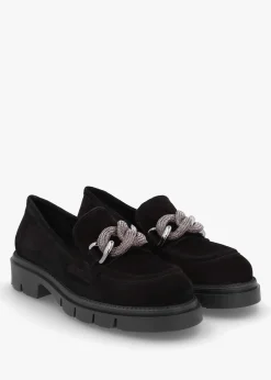 Lisbon Black Suede Link Chain Chunky Loafers