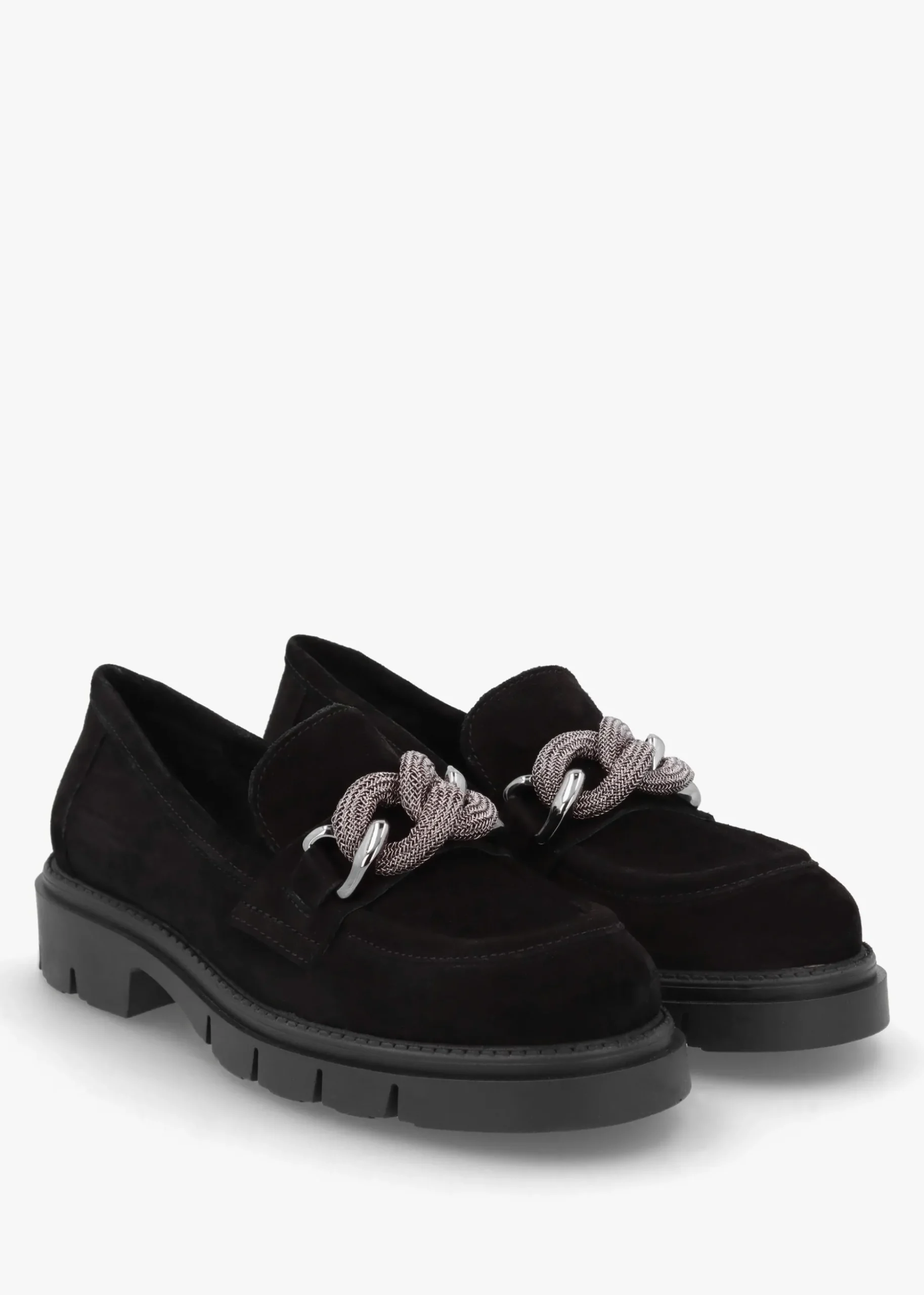 Lisbon Black Suede Link Chain Chunky Loafers