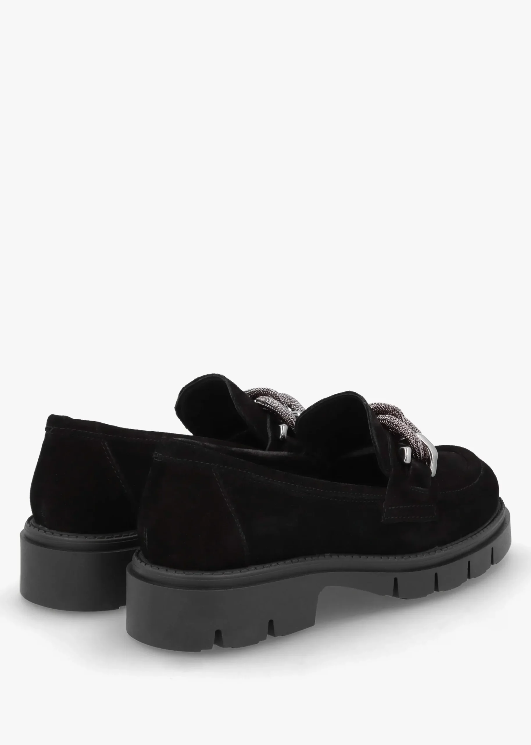 Lisbon Black Suede Link Chain Chunky Loafers