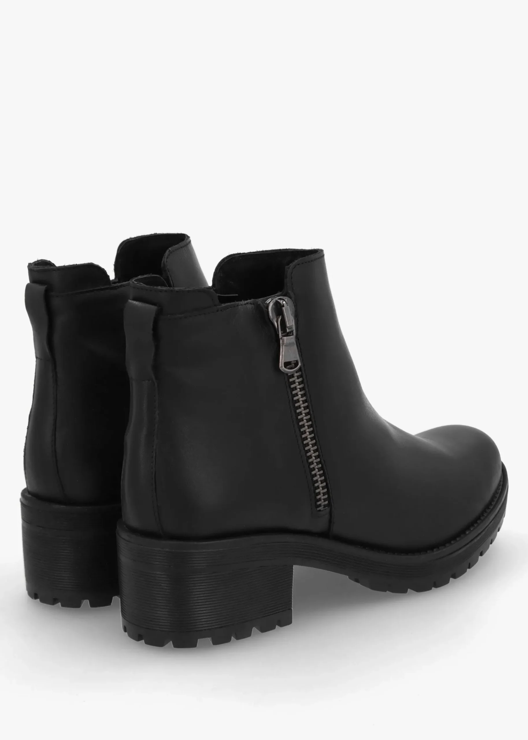 Lockette Black Leather Size Zip Chunky Ankle Boots