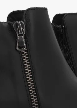 Lockette Black Leather Size Zip Chunky Ankle Boots