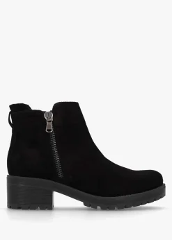 Lockette Black Suede Size Zip Chunky Ankle Boots