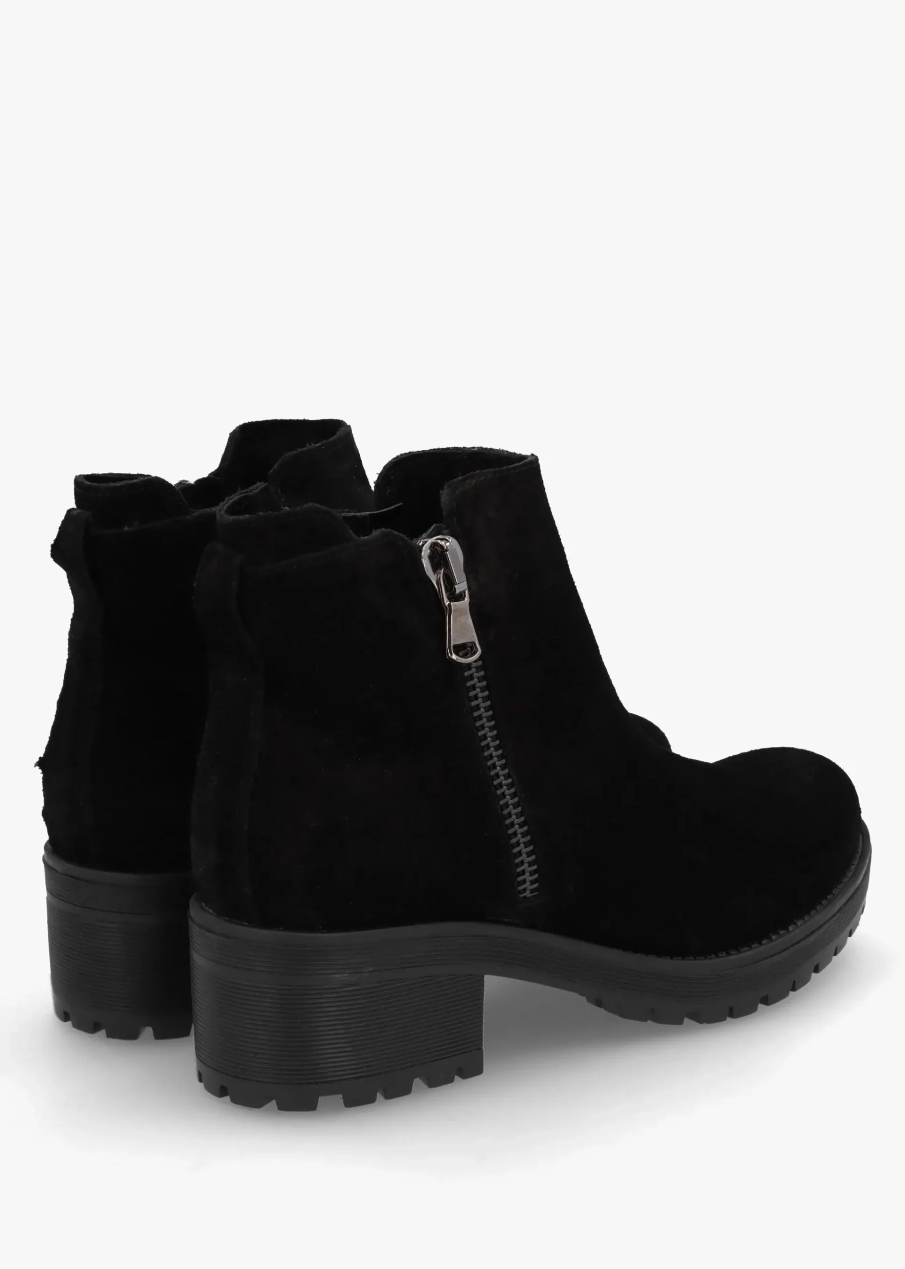 Lockette Black Suede Size Zip Chunky Ankle Boots