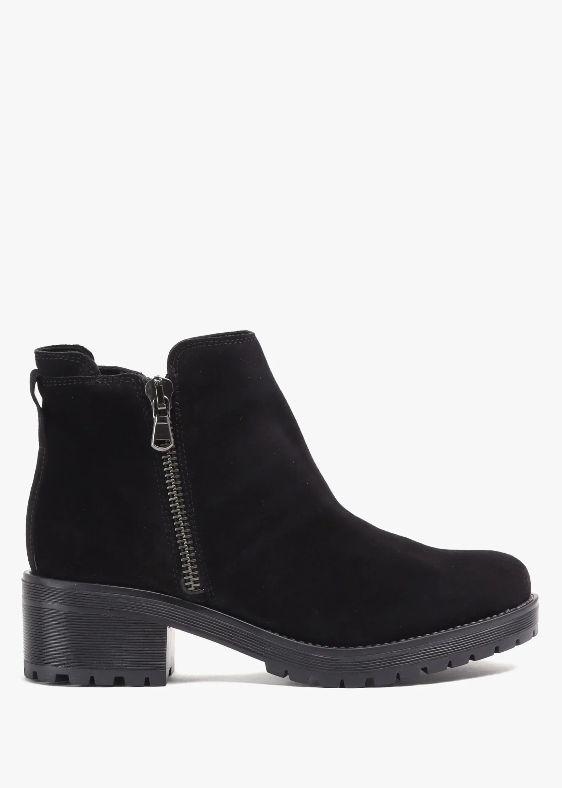 Locky Black Suede Block Heel Ankle Boots