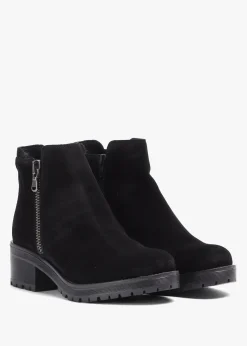 Locky Black Suede Block Heel Ankle Boots