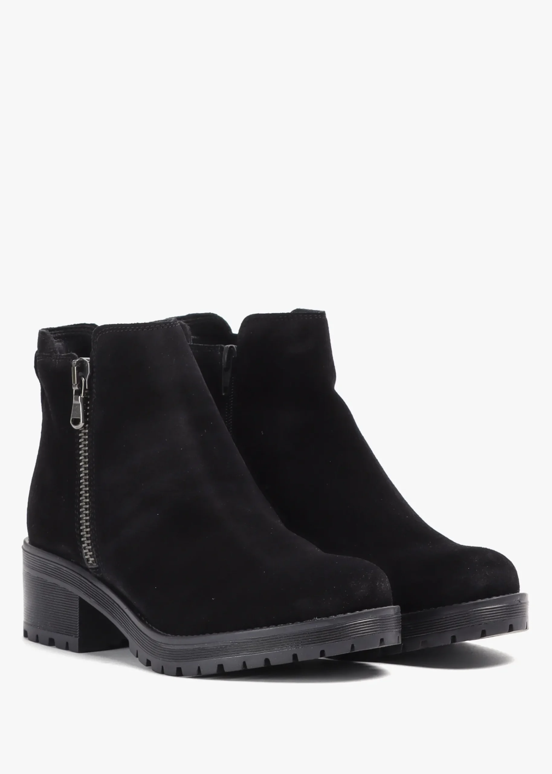 Locky Black Suede Block Heel Ankle Boots