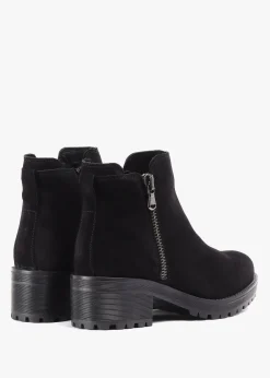 Locky Black Suede Block Heel Ankle Boots