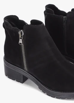 Locky Black Suede Block Heel Ankle Boots