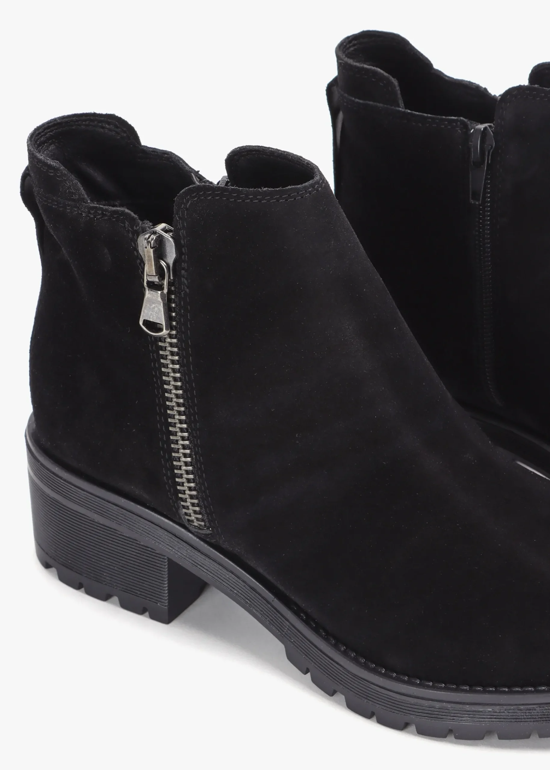 Locky Black Suede Block Heel Ankle Boots