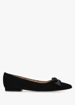 Londyn Bow Black Suede Ballerina Pumps