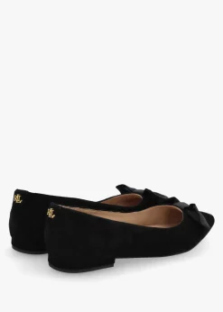 Londyn Bow Black Suede Ballerina Pumps