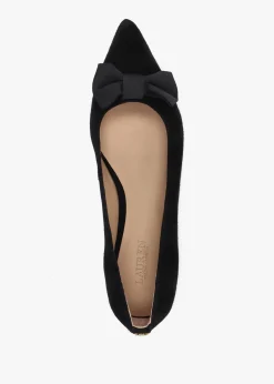 Londyn Bow Black Suede Ballerina Pumps