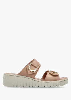 Lorelai Beige Leather Two Bar Mules