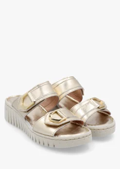 Lorelai Gold Leather Two Bar Mules