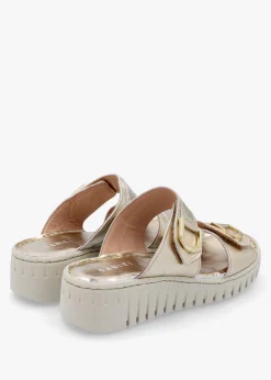 Lorelai Gold Leather Two Bar Mules