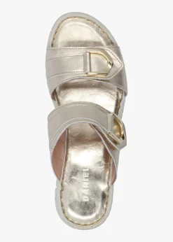 Lorelai Gold Leather Two Bar Mules
