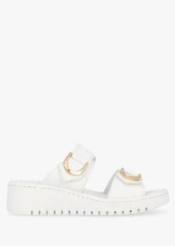 Lorelai White Leather Two Bar Mules