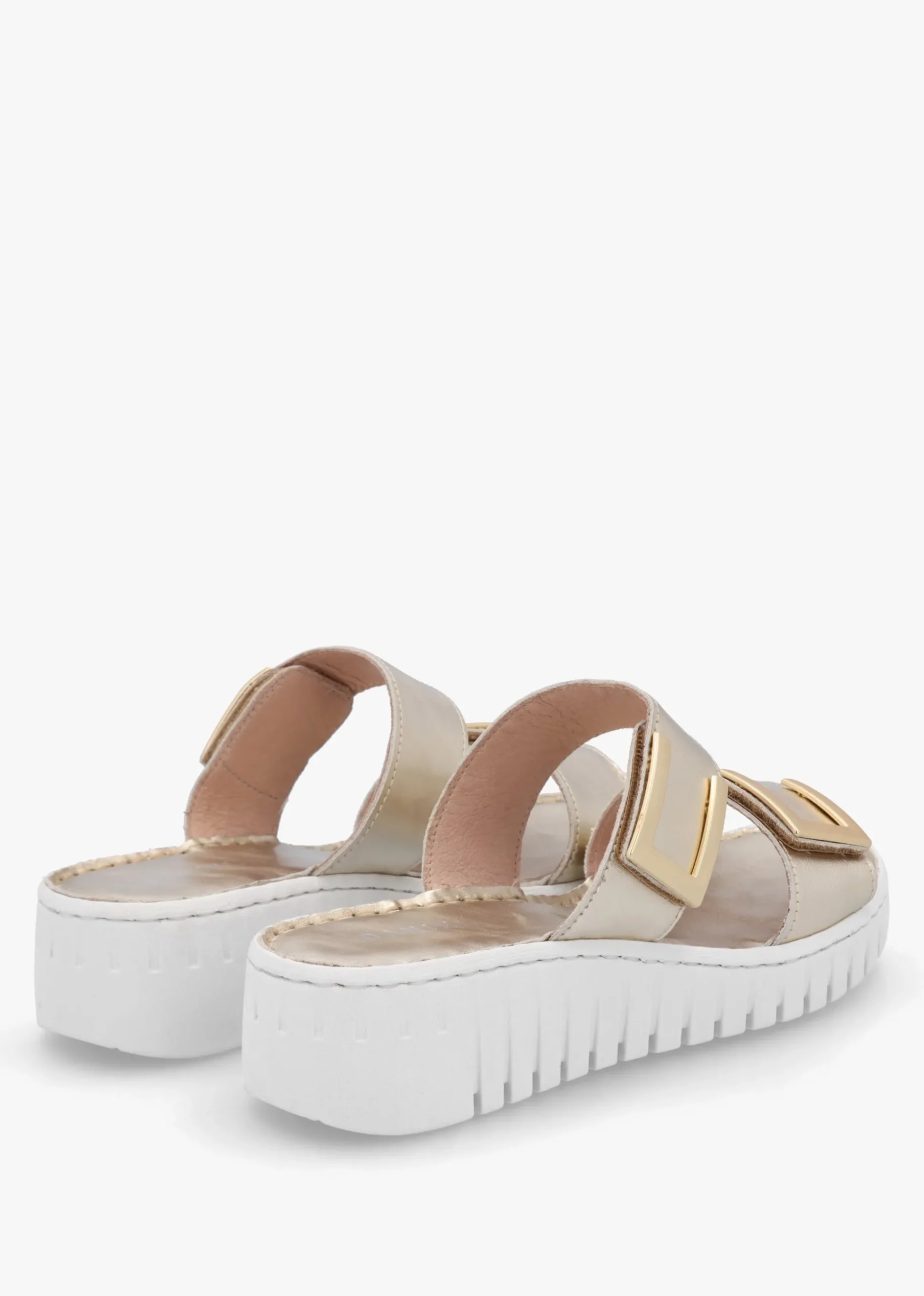 Lorli Gold Leather Two Strap Low Wedge Sandals