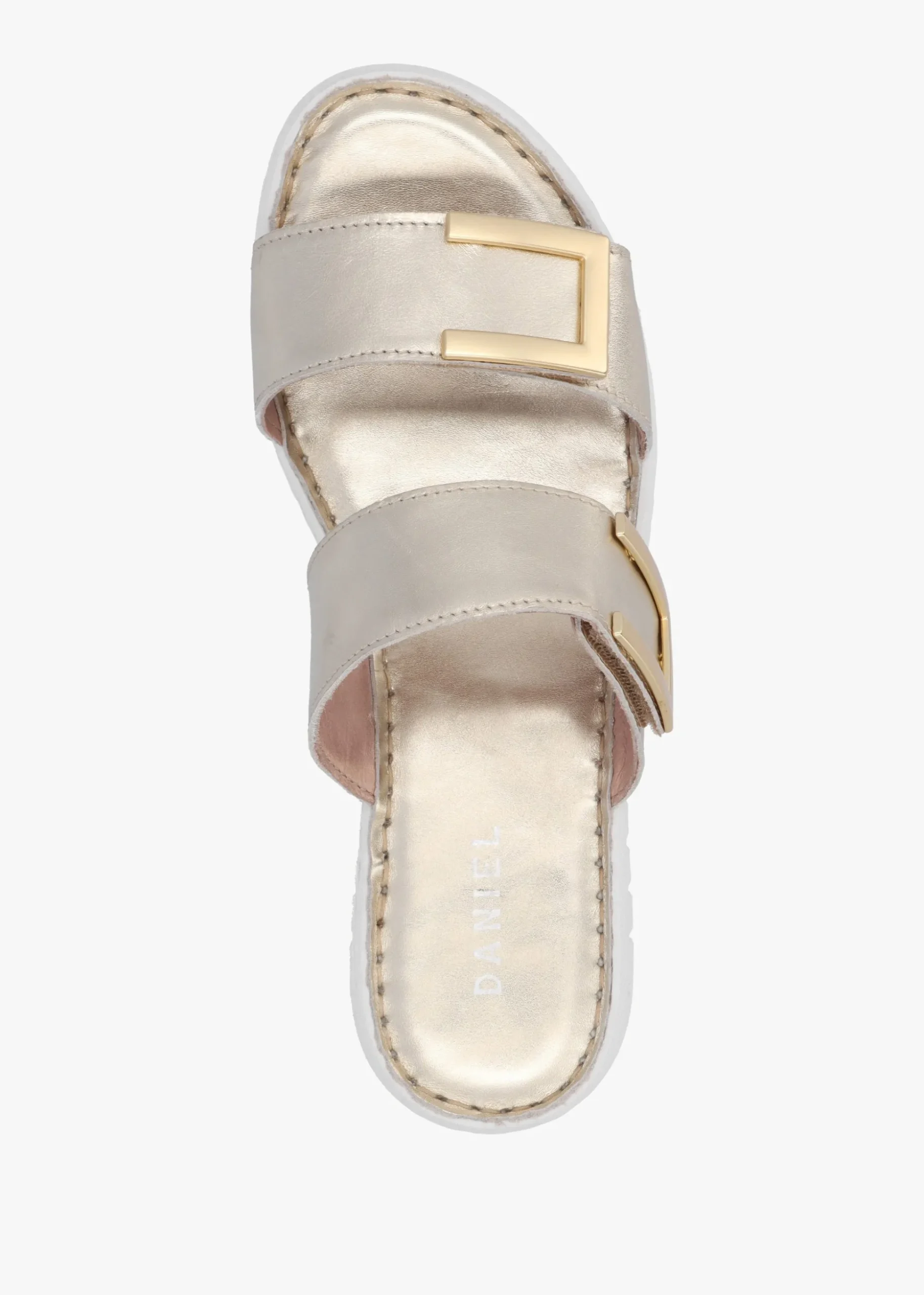 Lorli Gold Leather Two Strap Low Wedge Sandals