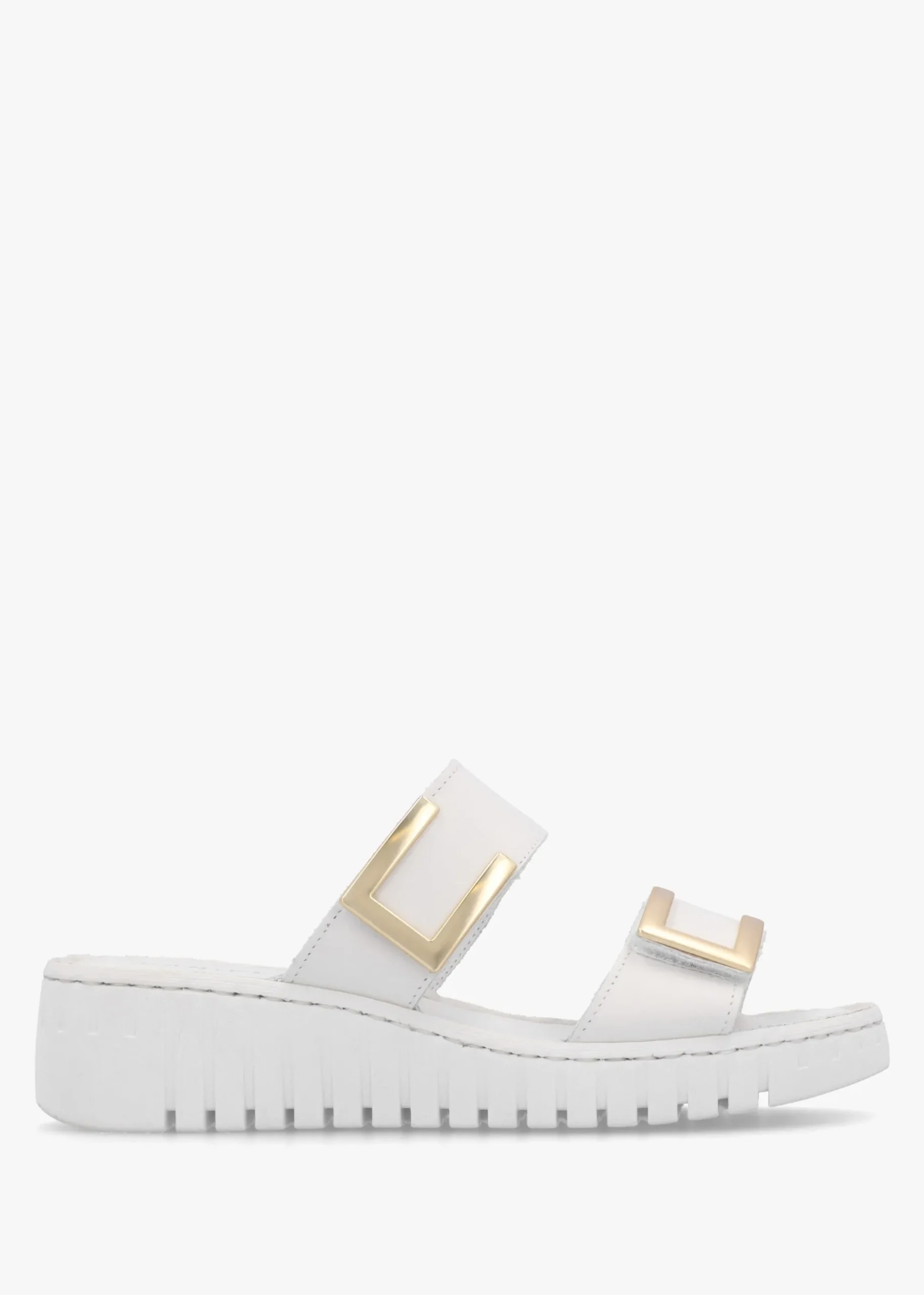 Lorli White Leather Two Strap Low Wedge Sandals