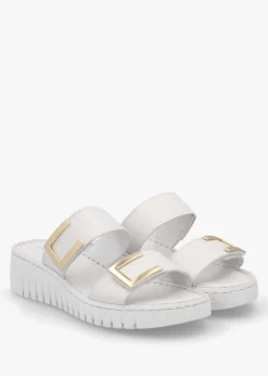Lorli White Leather Two Strap Low Wedge Sandals