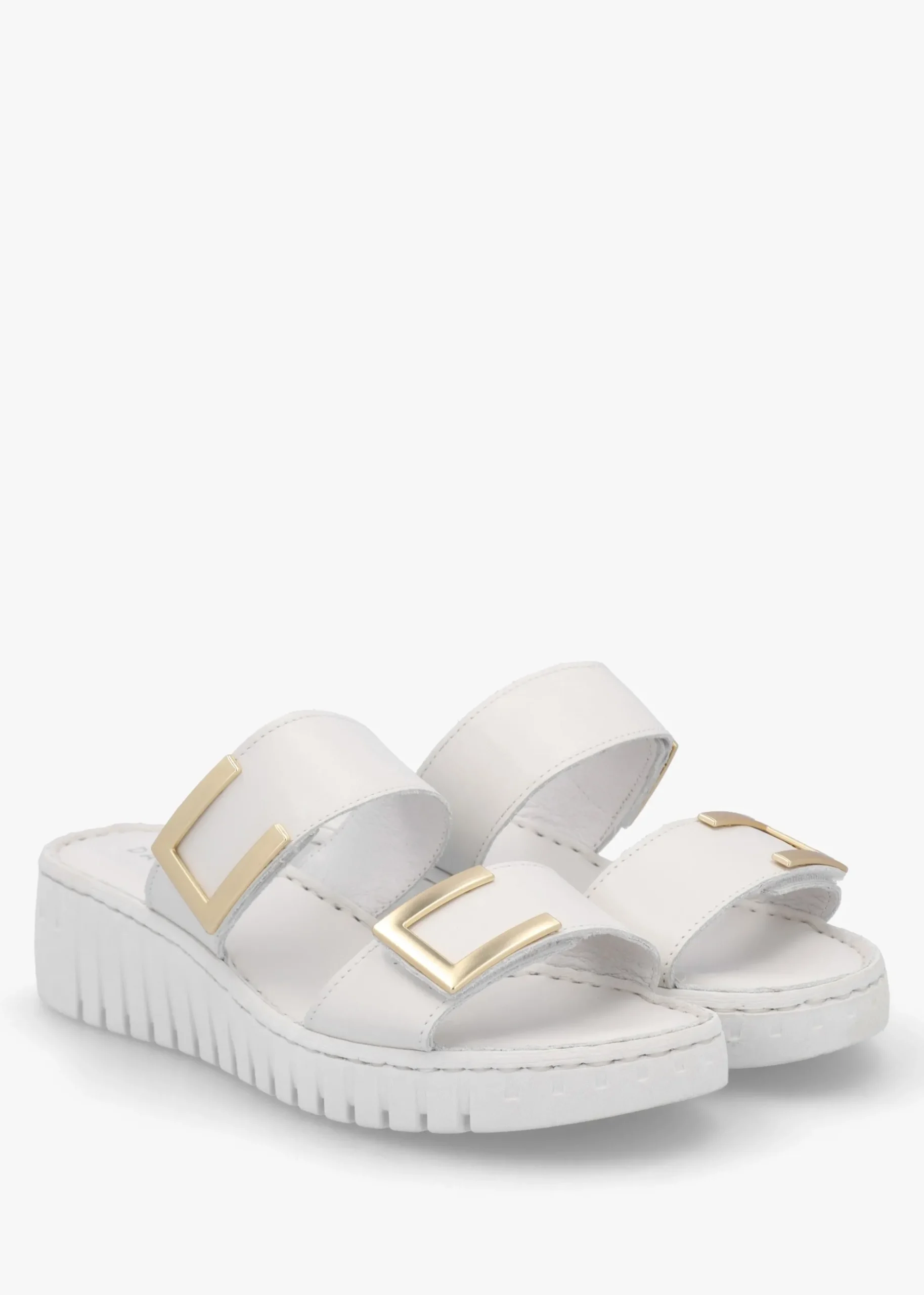 Lorli White Leather Two Strap Low Wedge Sandals