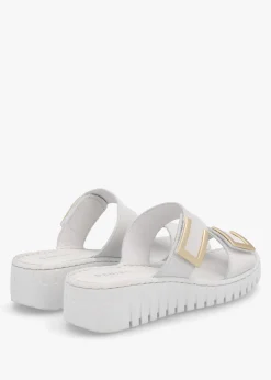 Lorli White Leather Two Strap Low Wedge Sandals