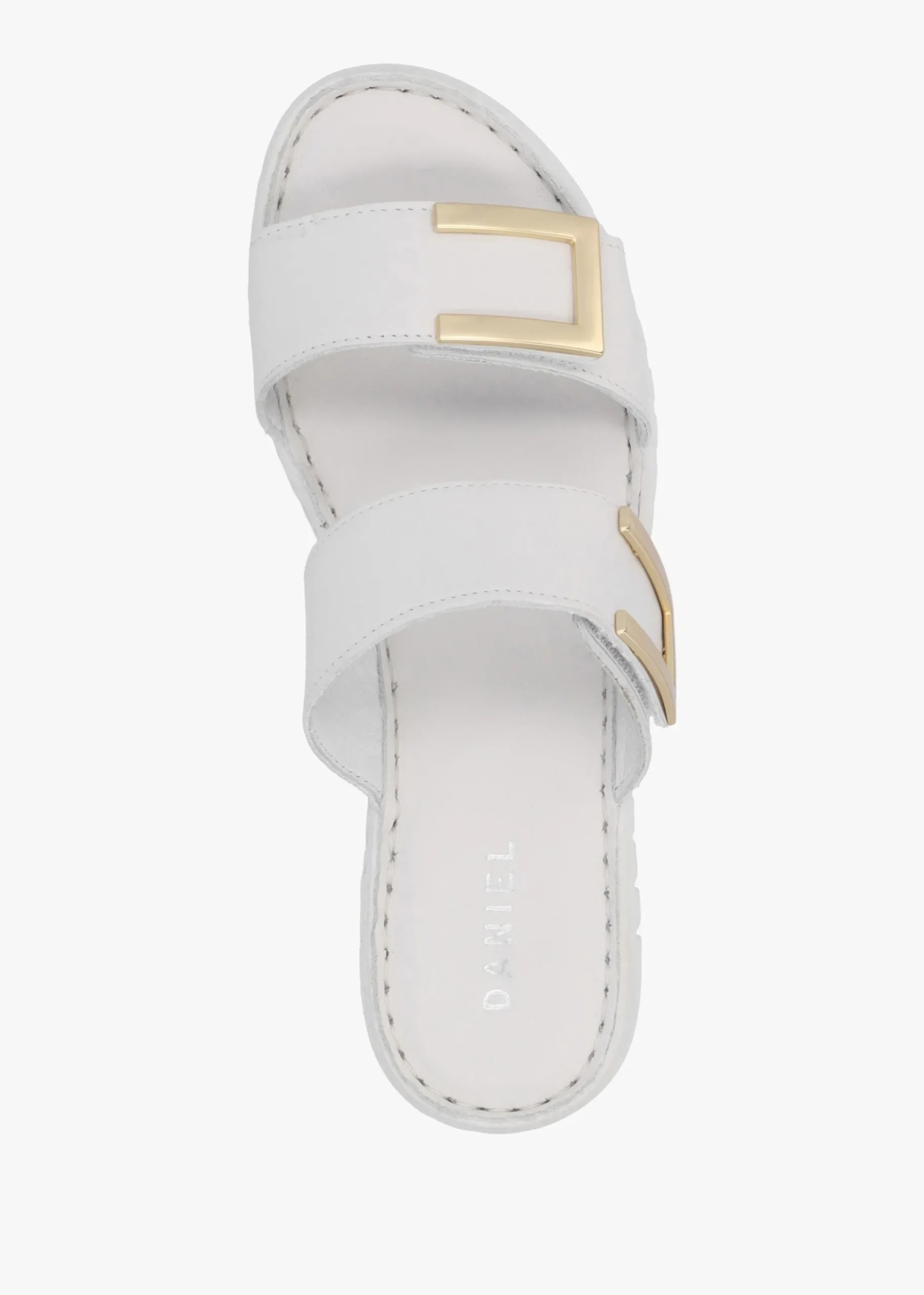 Lorli White Leather Two Strap Low Wedge Sandals