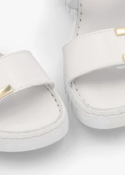 Lorli White Leather Two Strap Low Wedge Sandals