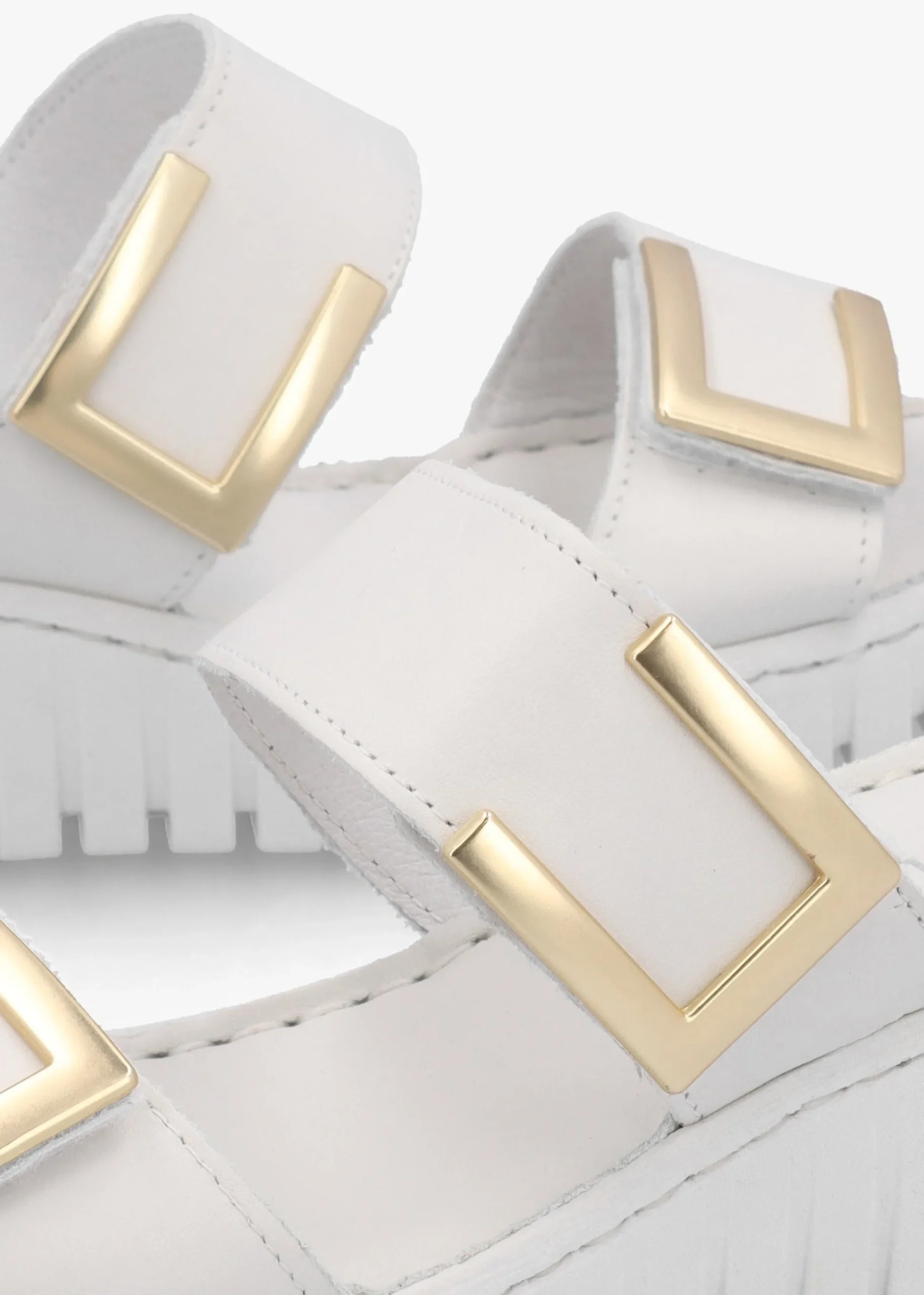 Lorli White Leather Two Strap Low Wedge Sandals