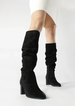 Lowlorna Black Suede Block Heel Knee Boots