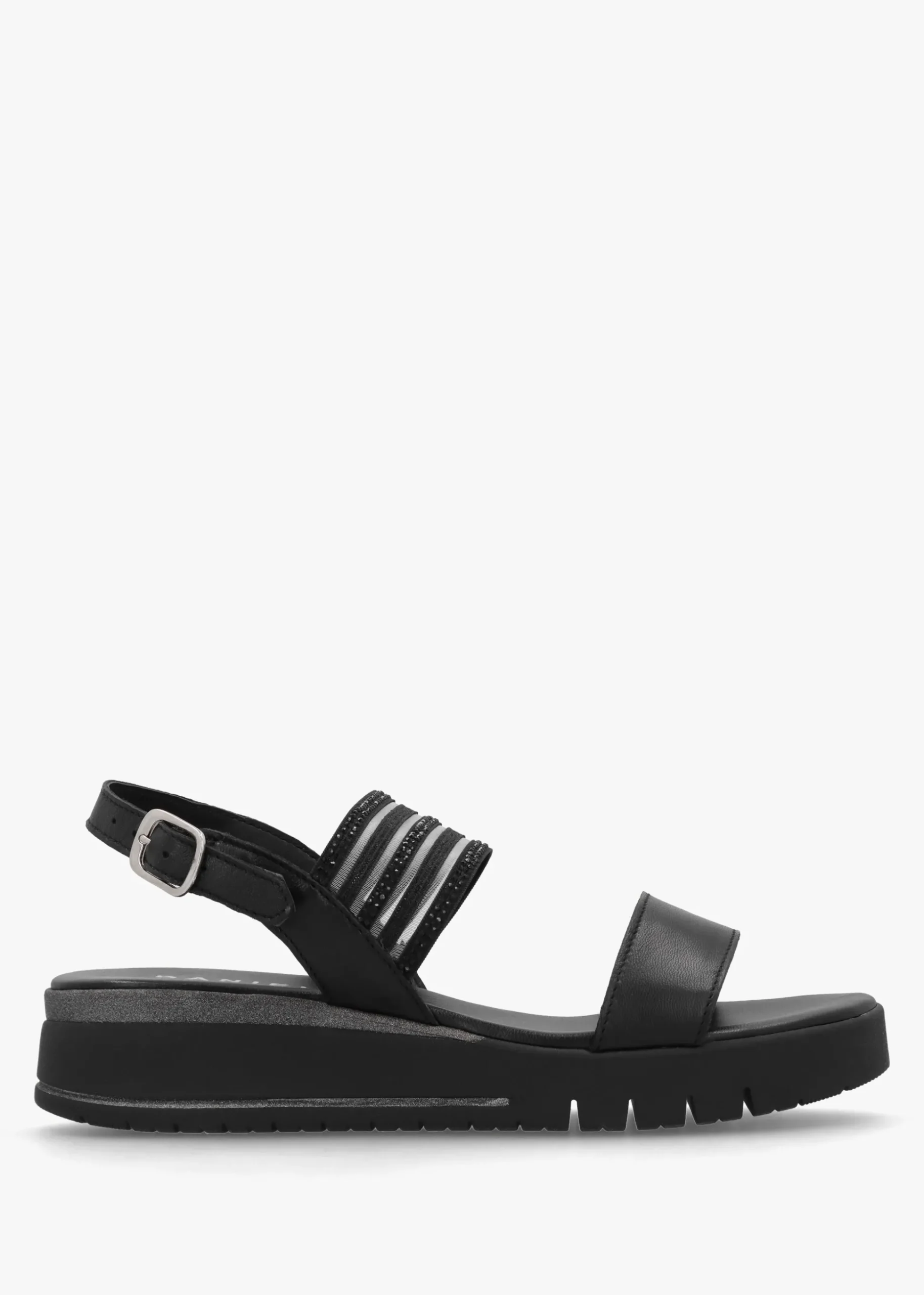 Lozette Black Leather Low Wedge Sandals